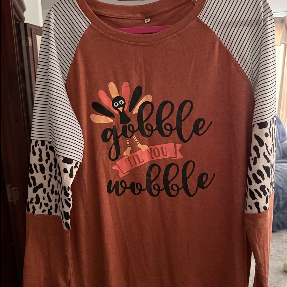 Orange Gobble Til You Wobble Raglan Shirt